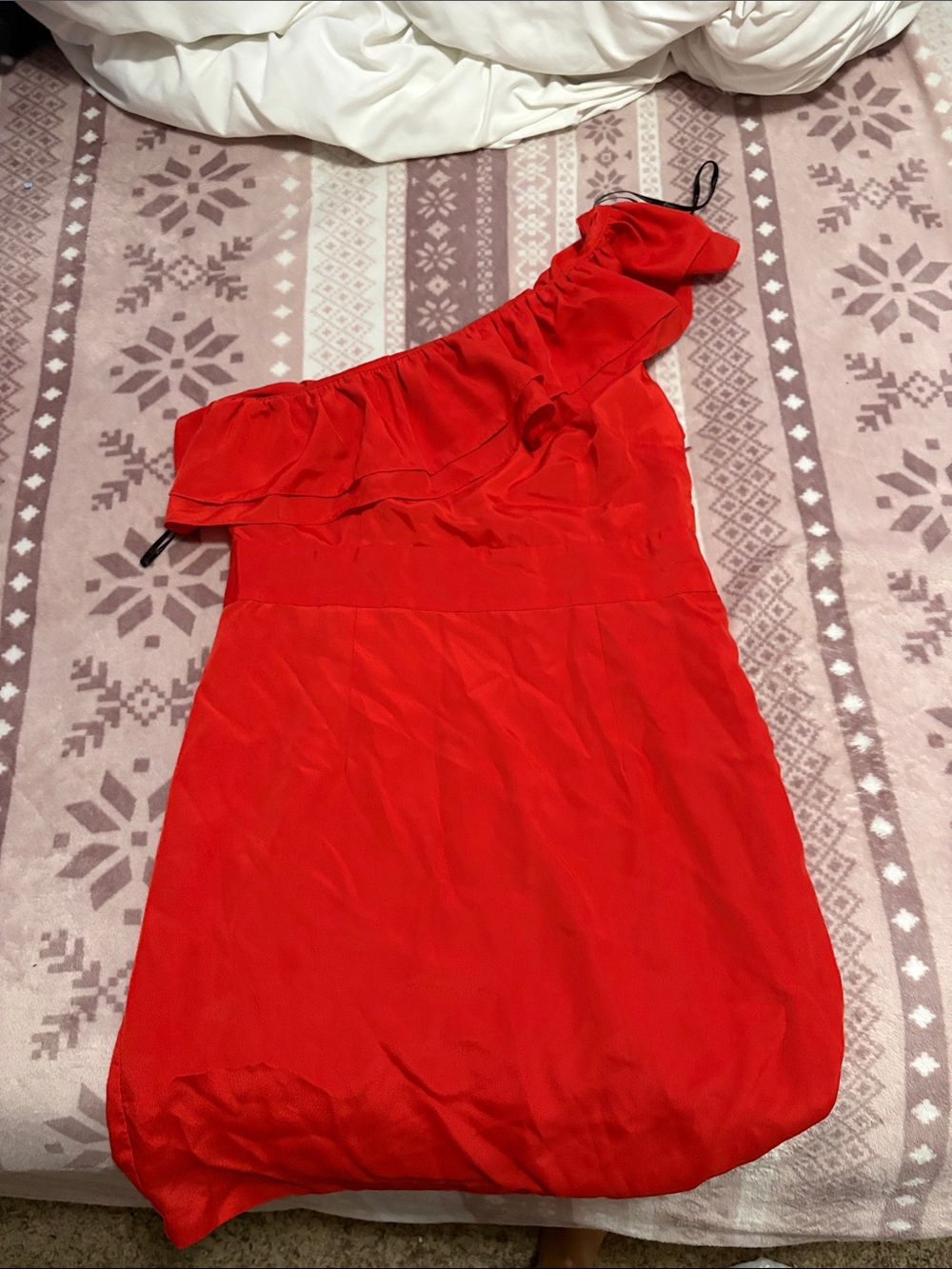 Red One-Shoulder Ruffle Evening Dress